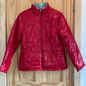 EUC Cool Reversible Puffy Jacket Winter Puffer Size Small Shiny Christmas Red